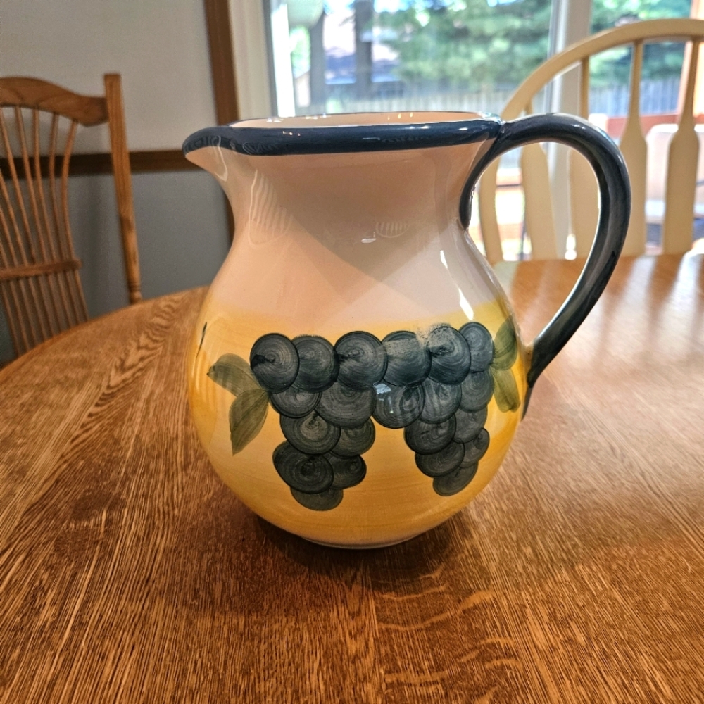 Hand-Painted Ceramic Pitcher with Fruit Design, Portugal